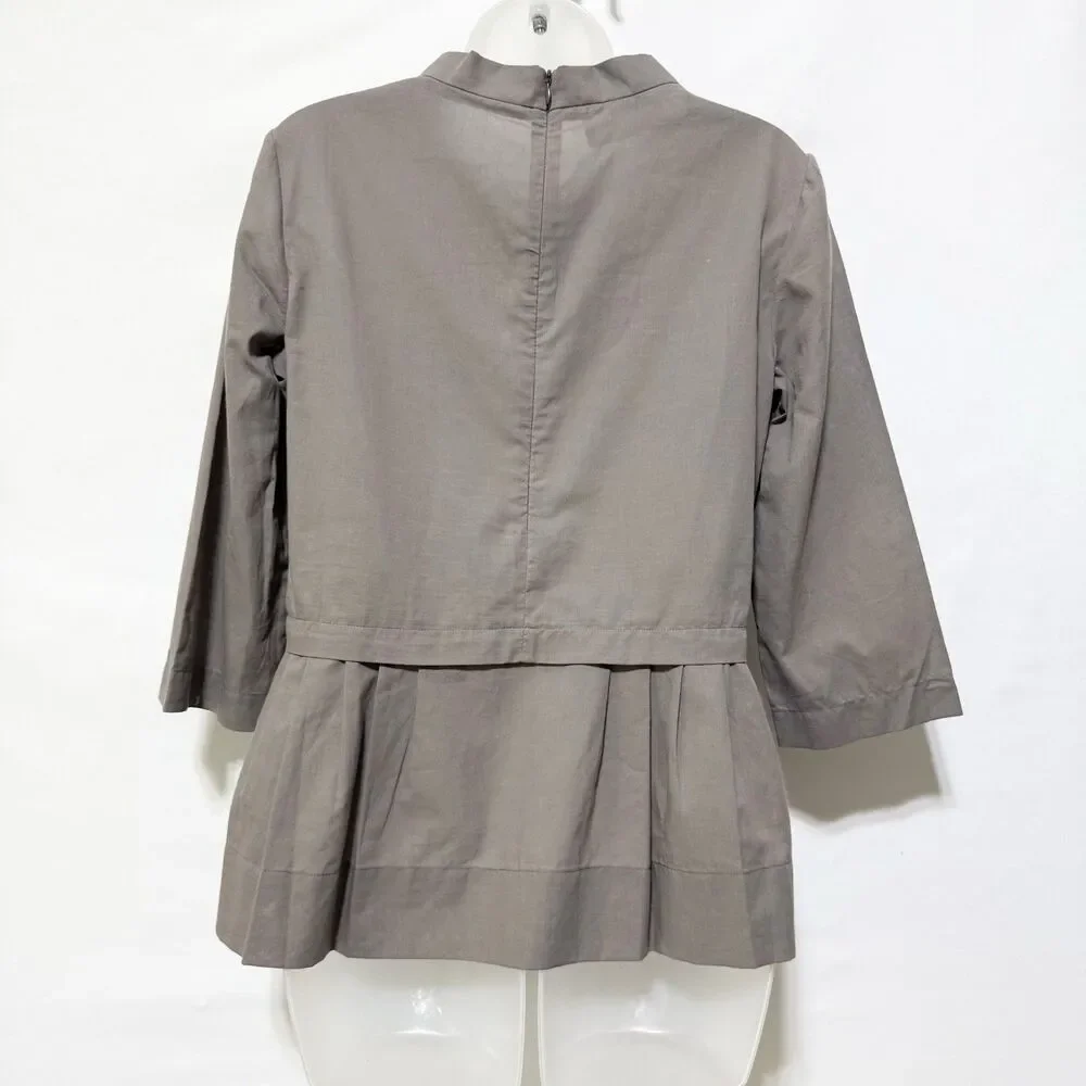 Marni Mock Neck Cotton Top Gray Peplum 3/4 Sleeve Minimalist Size 42 - Picture 5 of 10